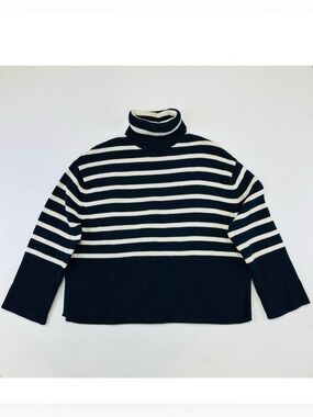 Gap NEW cotton stripe turtleneck XS Womens Oversize navy white sweater Preppy